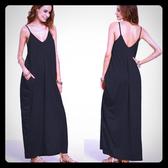 Black Maxi Dress With Pockets - Picture 1 of 1